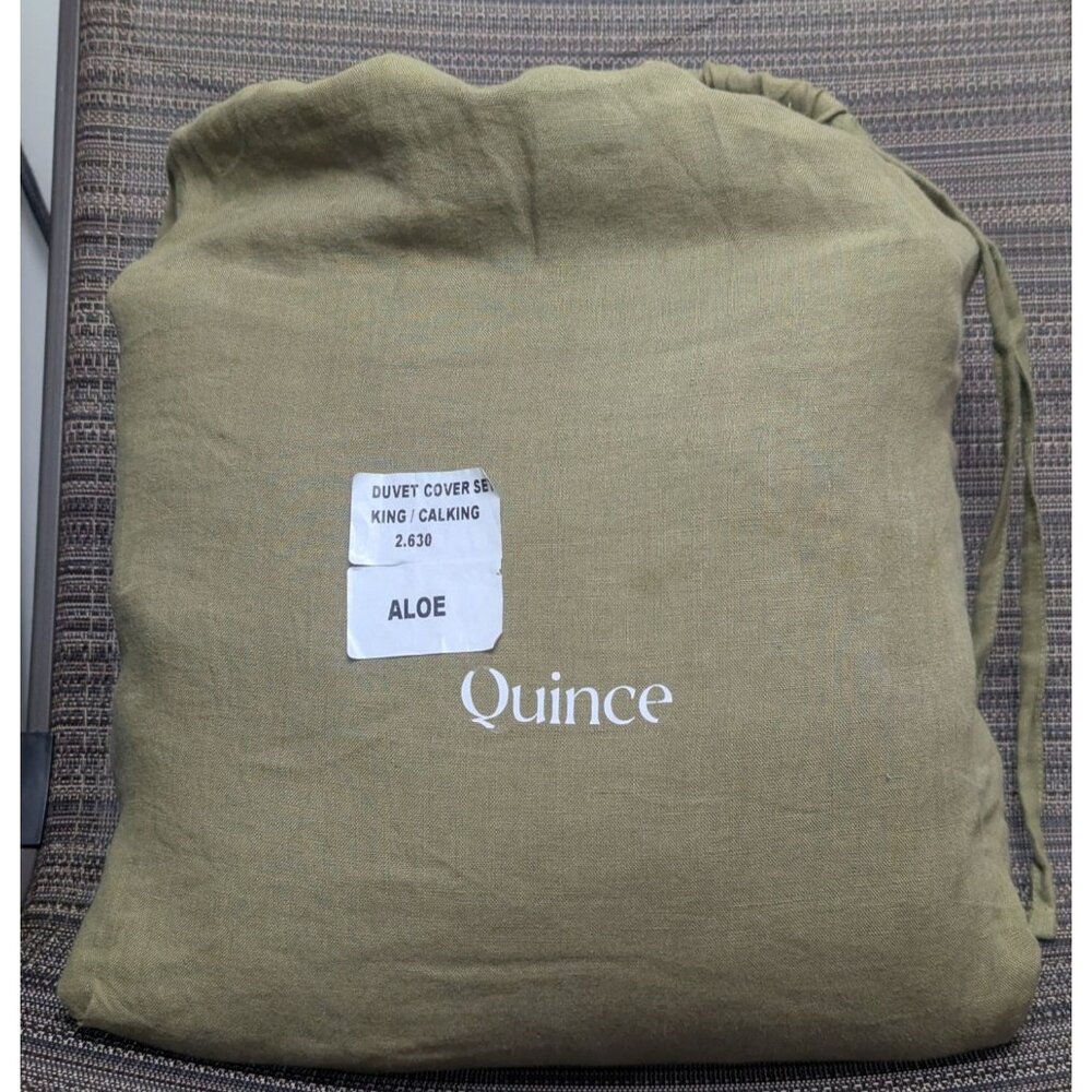 Quince 100% European Linen Duvet Cover 3PC Set Color Aloe King/Cal King